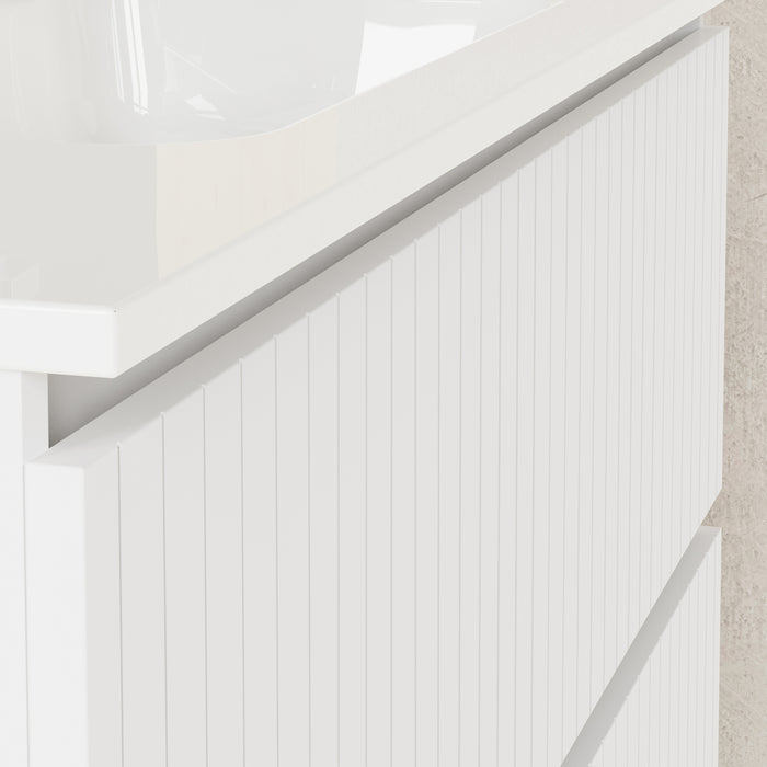 Banyetti Linea Matt White Fluted Double Drawer Wall Hung Vanity Unit Including Basin 1000mm x 460mm