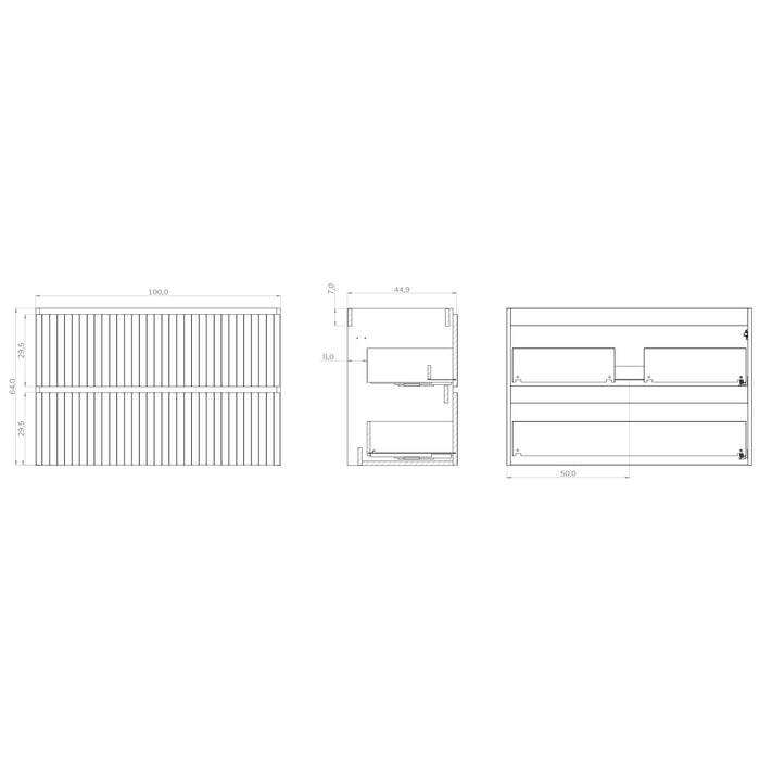 Banyetti Linea Matt White Fluted Double Drawer Wall Hung Vanity Unit Including Basin 1000mm x 460mm