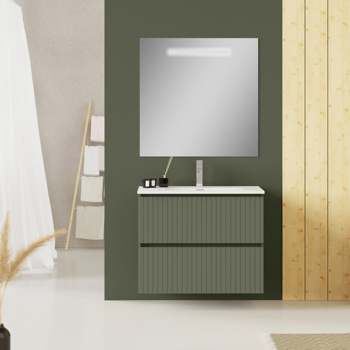 Banyetti Linea Muscat Sage Fluted Double Drawer Wall Hung Vanity Unit Including Basin 800mm x 460mm