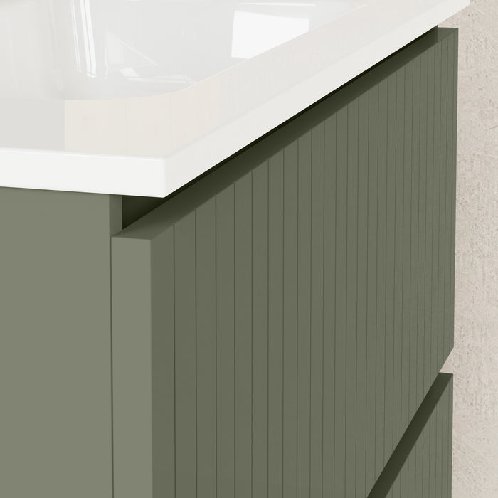 Banyetti Linea Muscat Sage Fluted Double Drawer Wall Hung Vanity Unit Including Basin 800mm x 460mm