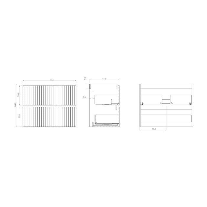 Banyetti Linea Muscat Sage Fluted Double Drawer Wall Hung Vanity Unit Including Basin 800mm x 460mm