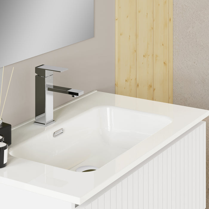 Banyetti Linea Matt White Fluted Double Drawer Wall Hung Vanity Unit Including Basin 800mm x 460mm