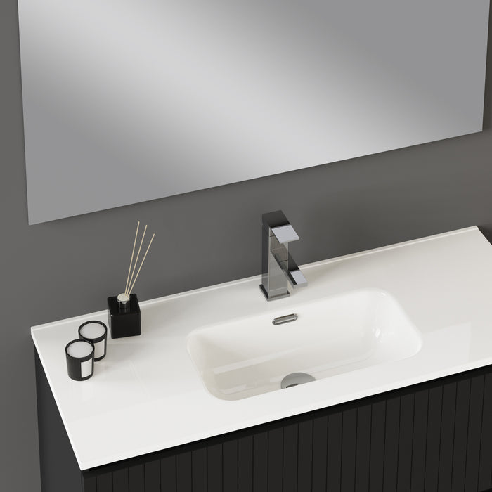 Banyetti Linea Matt Black Fluted Double Drawer Wall Hung Vanity Unit Including Basin 1000mm x 390mm