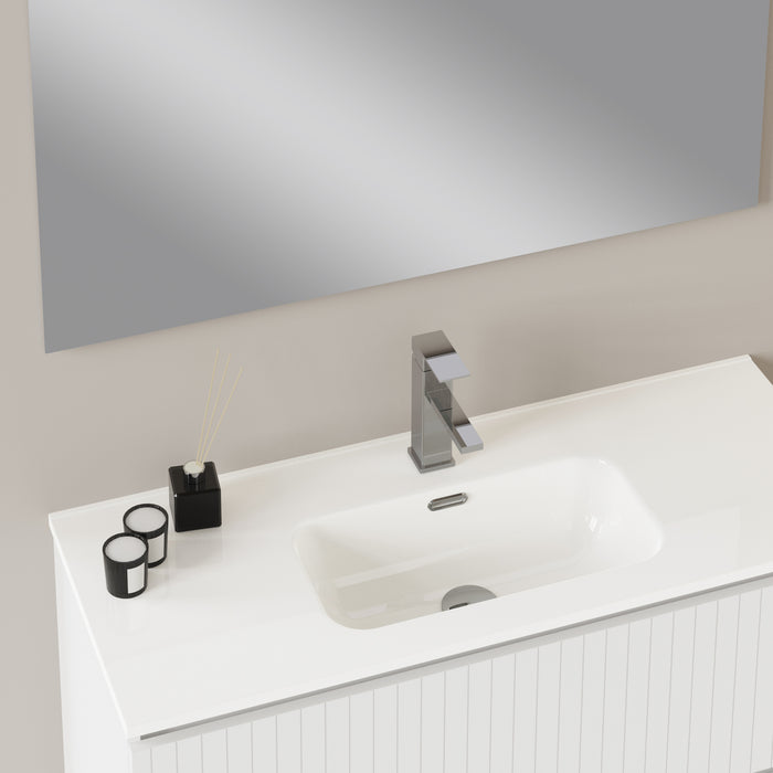 Banyetti Linea Matt White Fluted Double Drawer Wall Hung Vanity Unit Including Basin 1000mm x 390mm