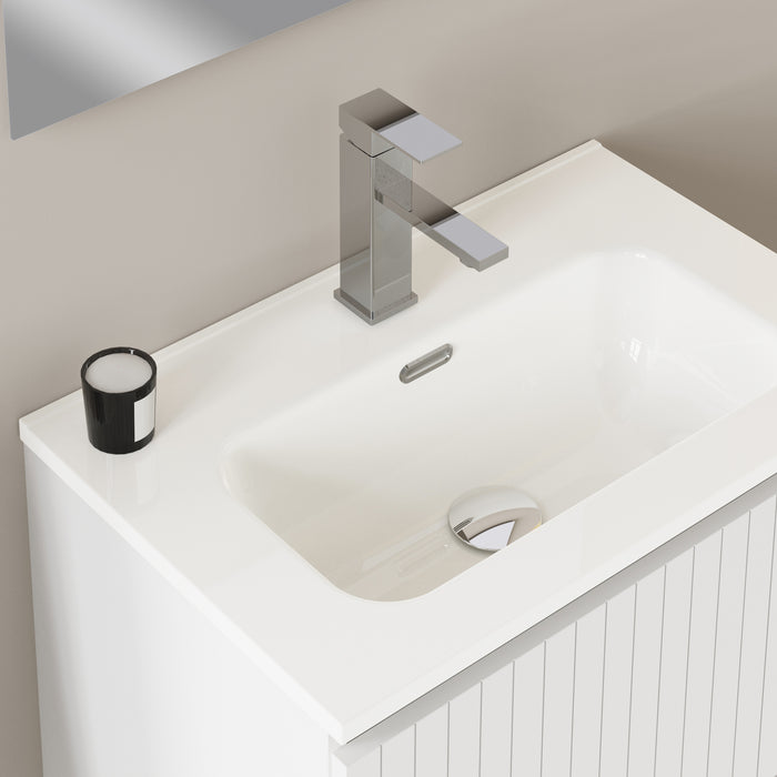 Banyetti Linea Matt White Fluted Double Drawer Wall Hung Vanity Unit Including Basin 600mm x 390mm