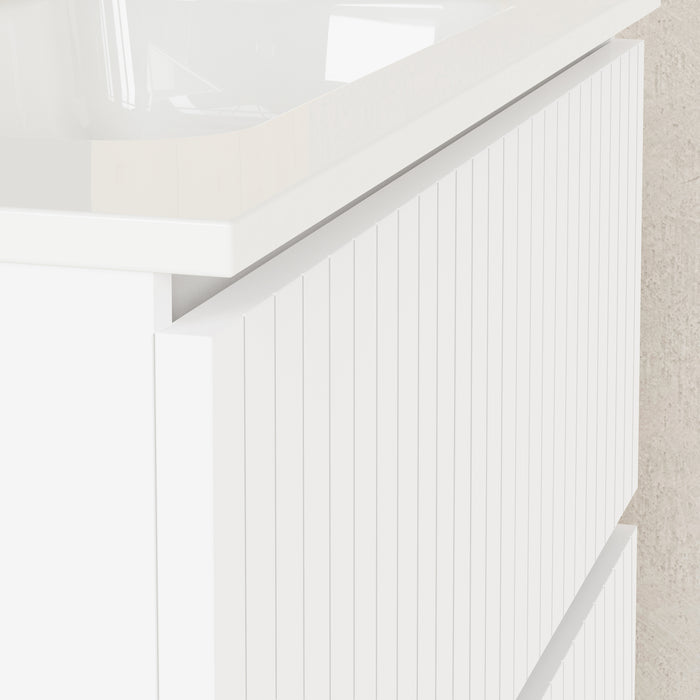 Banyetti Linea Matt White Fluted Double Drawer Wall Hung Vanity Unit Including Basin 800mm x 390mm