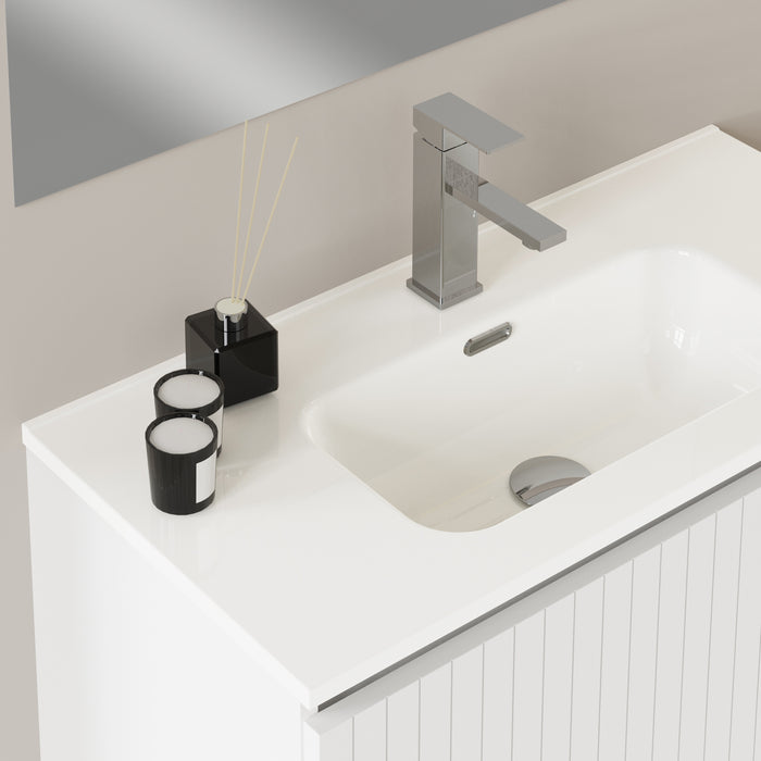 Banyetti Linea Matt White Fluted Double Drawer Wall Hung Vanity Unit Including Basin 800mm x 390mm