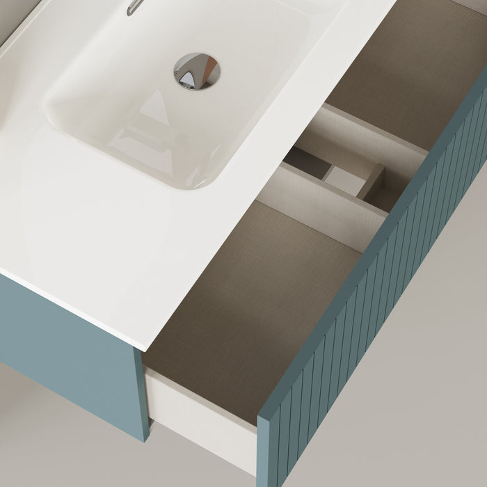 Banyetti Linea Ocean Blue Fluted Wall Hung Vanity Unit Including Basin 1000mm x 390mm