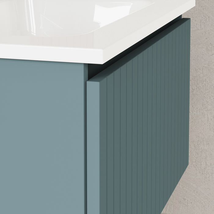 Banyetti Linea Ocean Blue Fluted Wall Hung Vanity Unit Including Basin 600mm x 390mm