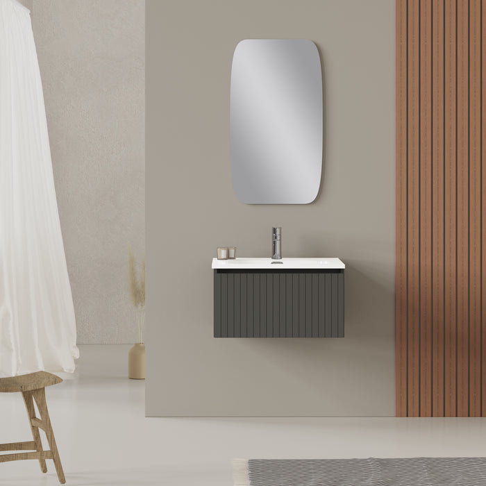 Banyetti Linea Matt Grey Fluted Wall Hung Vanity Unit Including Basin 600mm x 390mm