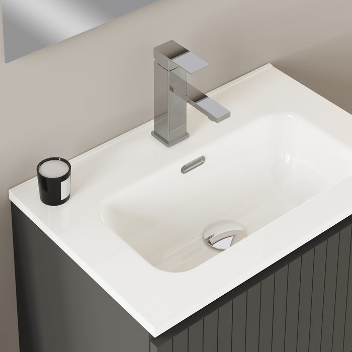 Banyetti Linea Matt Grey Fluted Wall Hung Vanity Unit Including Basin 600mm x 390mm