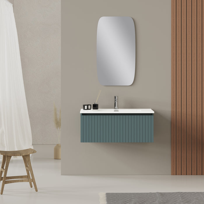 Banyetti Linea Ocean Blue Fluted Wall Hung Vanity Unit Including Basin 800mm x 390mm