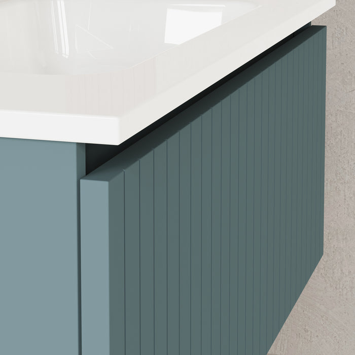 Banyetti Linea Ocean Blue Fluted Wall Hung Vanity Unit Including Basin 800mm x 390mm