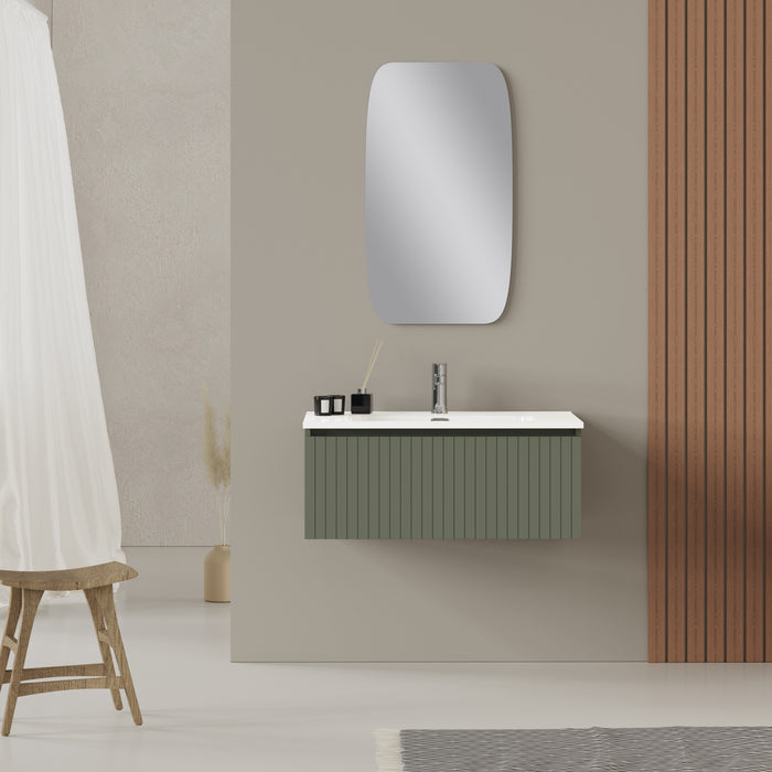 Banyetti Linea Muscat Sage Fluted Wall Hung Vanity Unit Including Basin 800mm x 390mm