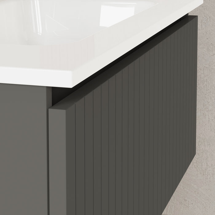 Banyetti Linea Matt Grey Fluted Wall Hung Vanity Unit Including Basin 800mm x 390mm