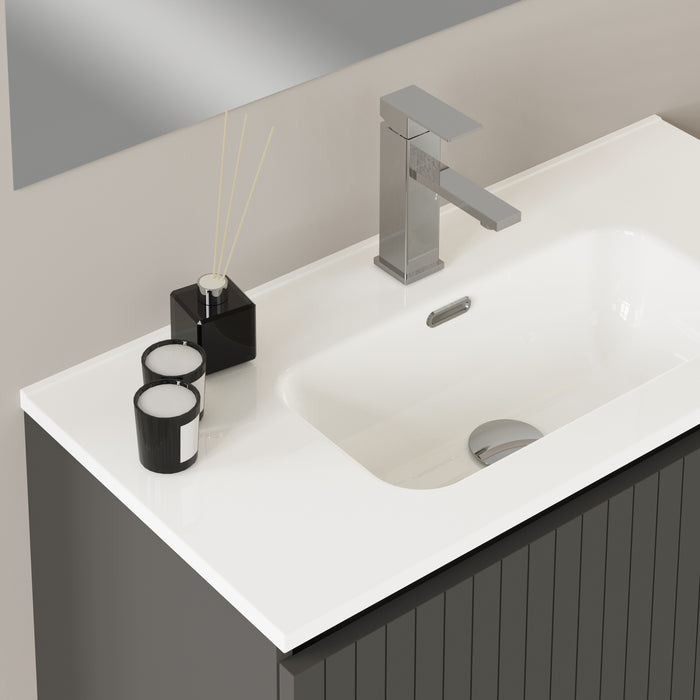 Banyetti Linea Matt Grey Fluted Wall Hung Vanity Unit Including Basin 800mm x 390mm