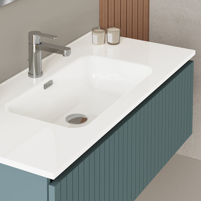 Banyetti Linea Ocean Blue Fluted Wall Hung Vanity Unit Including Basin 1000mm x 460mm