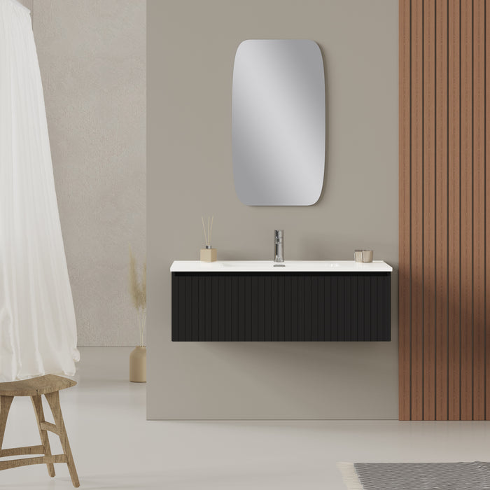 Banyetti Linea Matt Black Fluted Wall Hung Vanity Unit Including Basin 1000mm x 460mm