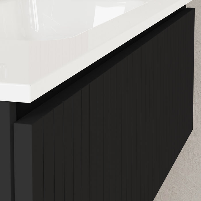 Banyetti Linea Matt Black Fluted Wall Hung Vanity Unit Including Basin 1000mm x 390mm