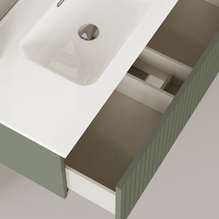 Banyetti Linea Muscat Sage Fluted Wall Hung Vanity Unit Including Basin 1000mm x 460mm