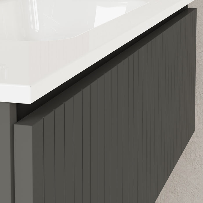 Banyetti Linea Matt Grey Fluted Wall Hung Vanity Unit Including Basin 1000mm x 460mm