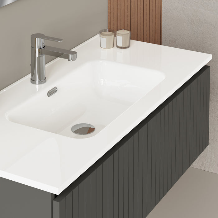 Banyetti Linea Matt Grey Fluted Wall Hung Vanity Unit Including Basin 1000mm x 460mm