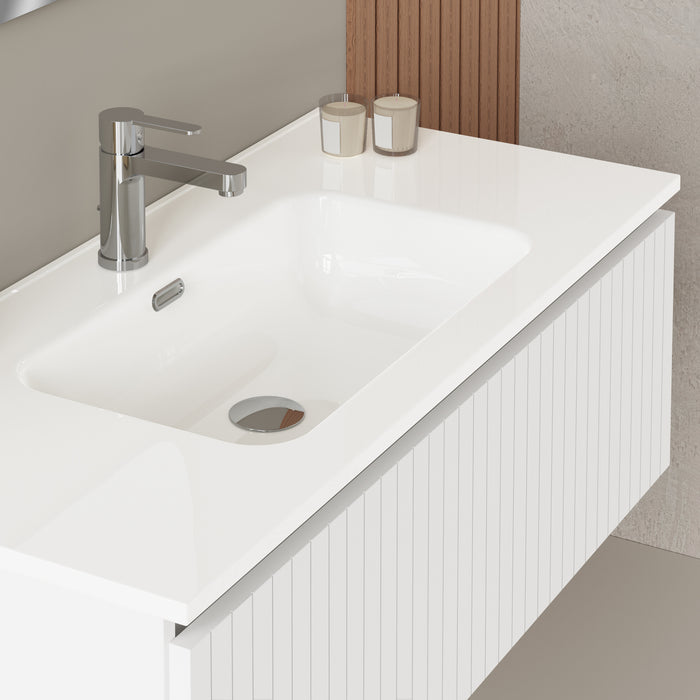 Banyetti Linea Matt White Fluted Wall Hung Vanity Unit Including Basin 1000mm x 390mm