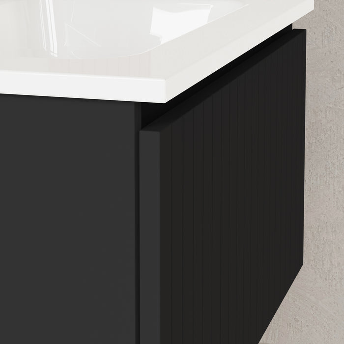 Banyetti Linea Matt Black Fluted Wall Hung Vanity Unit Including Basin 600mm x 390mm