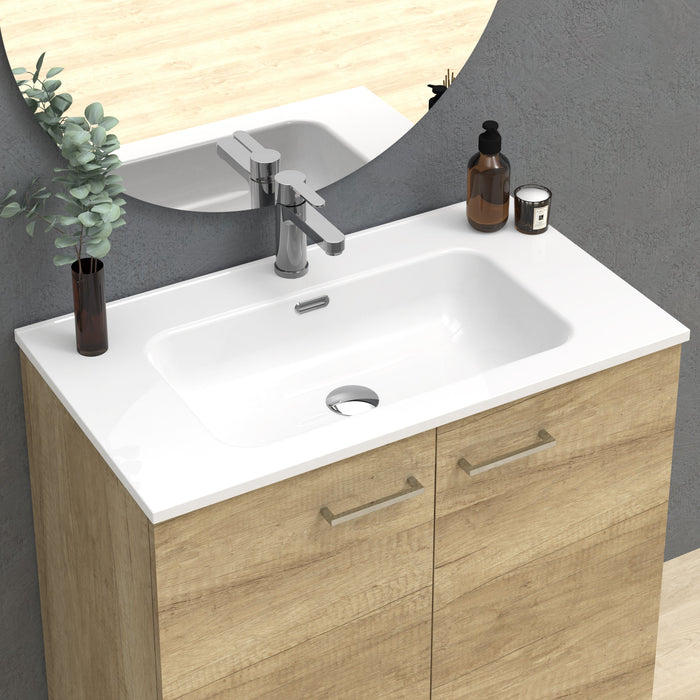 Alpine 800mm Natural Oak Wall Hung Vanity Unit