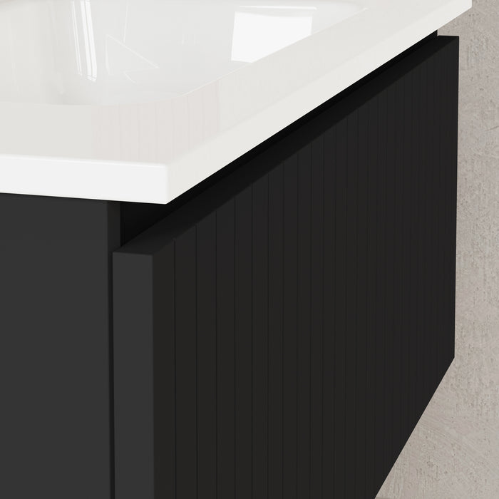 Banyetti Linea Matt Black Fluted Wall Hung Vanity Unit Including Basin 800mm x 460mm