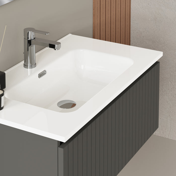 Banyetti Linea Matt Grey Fluted Wall Hung Vanity Unit Including Basin 800mm x 460mm