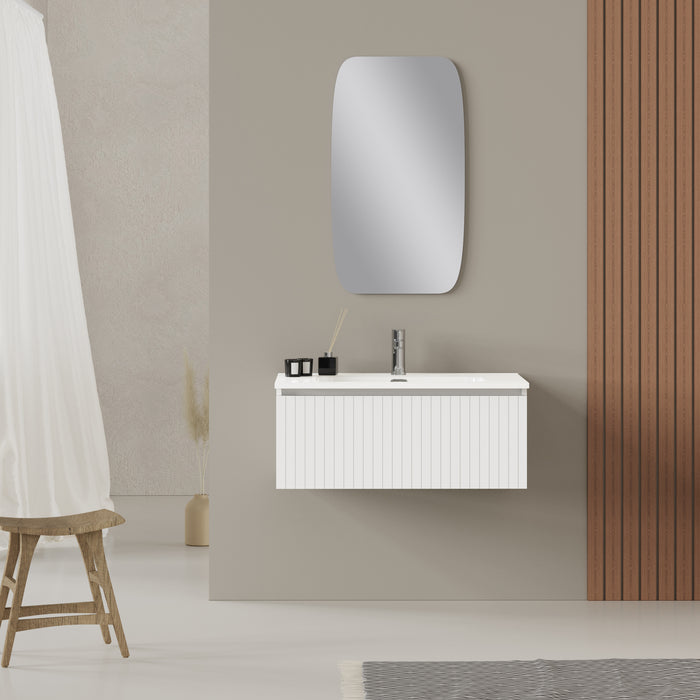 Banyetti Linea Matt White Fluted Wall Hung Vanity Unit Including Basin 800mm x 460mm