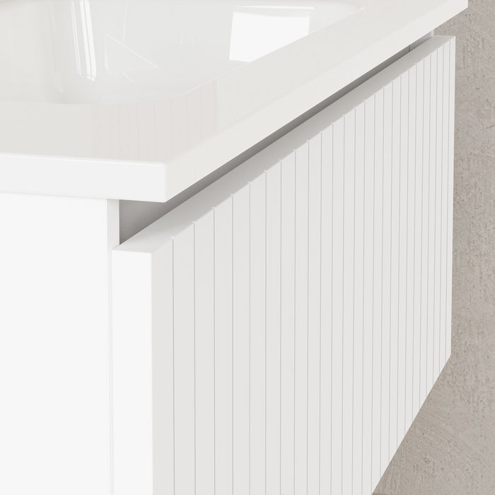 Banyetti Linea Matt White Fluted Wall Hung Vanity Unit Including Basin 800mm x 460mm