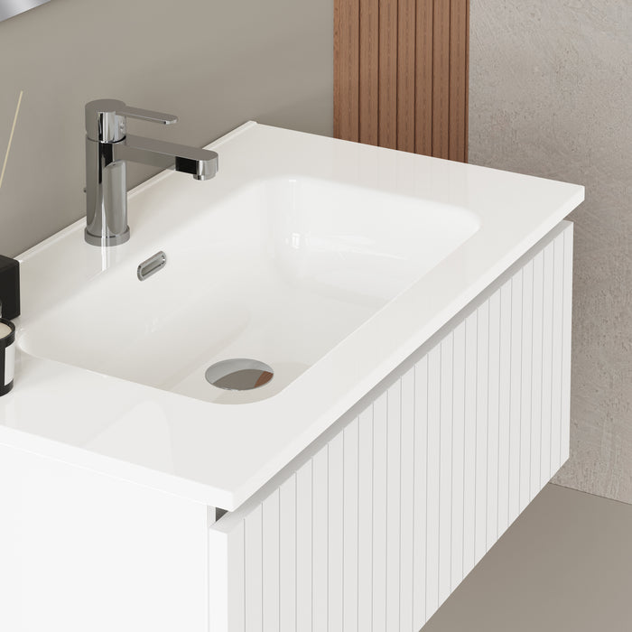 Banyetti Linea Matt White Fluted Wall Hung Vanity Unit Including Basin 800mm x 460mm