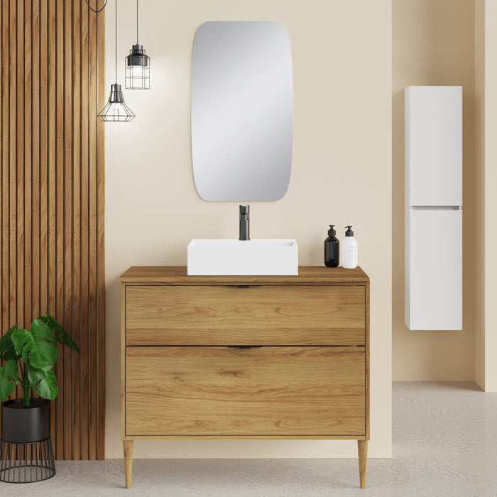 Banyetti Noir Krafter 1000mm Caramel Oak Wall Hung Vanity Unit