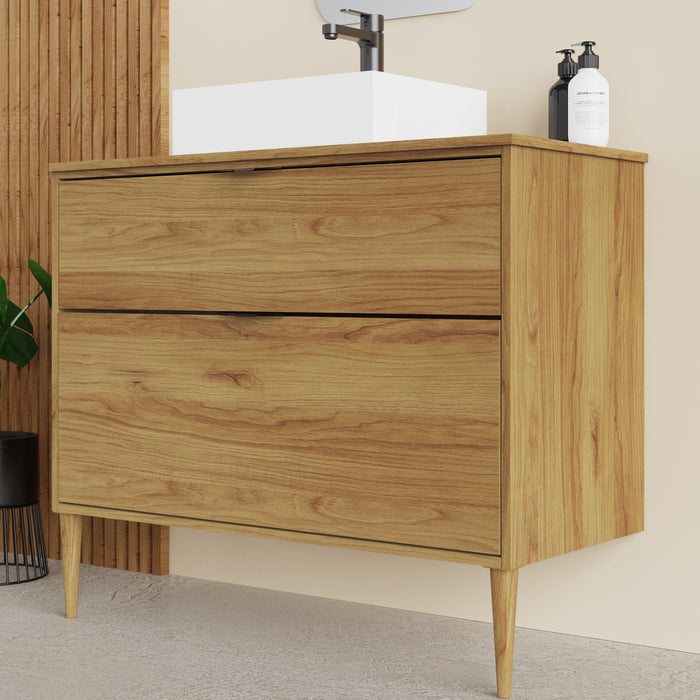 Banyetti Noir Krafter 1000mm Caramel Oak Wall Hung Vanity Unit