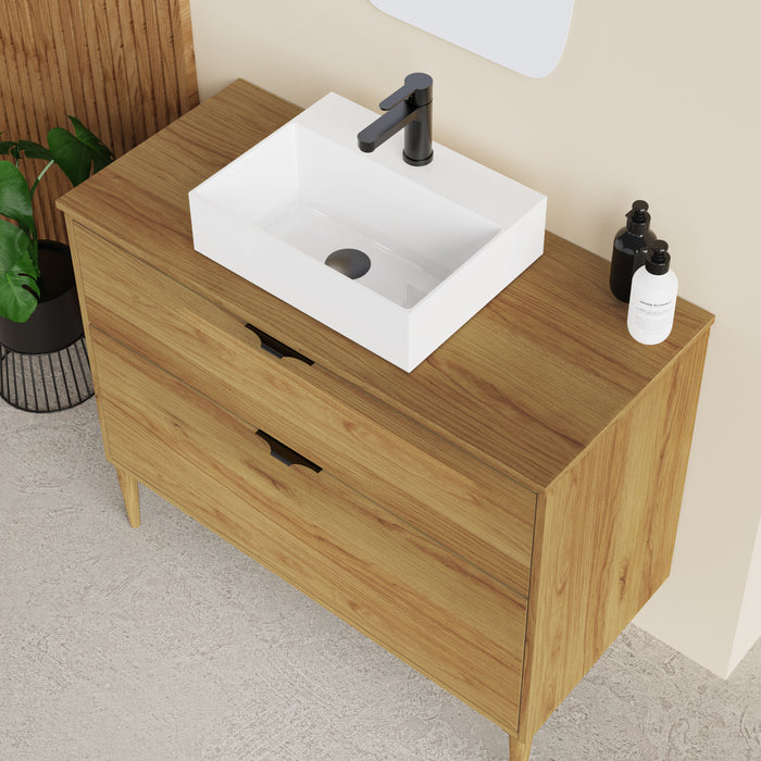 Banyetti Noir Krafter 1000mm Caramel Oak Wall Hung Vanity Unit