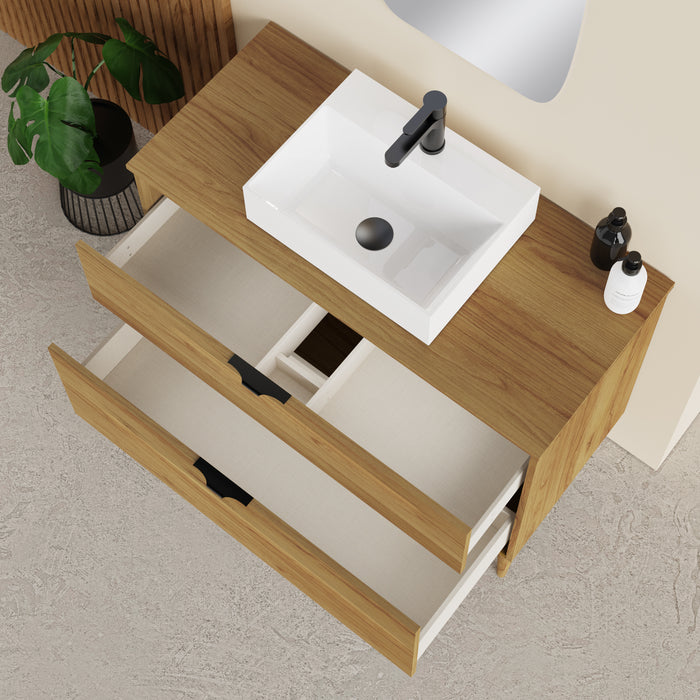 Banyetti Noir Krafter 1000mm Caramel Oak Wall Hung Vanity Unit