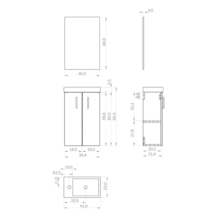 Mino 400mm Matt Black Wall Hung Cloakroom Vanity