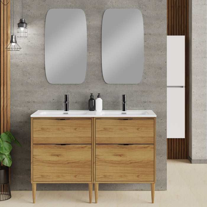 Banyetti Noir Krafter 1200mm Caramel Oak Wall Hung Vanity Unit including Double Basin