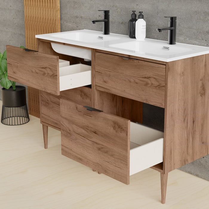 Banyetti Noir Krafter 1200mm Exotic Walnut Wall Hung Vanity Unit including Double Basin