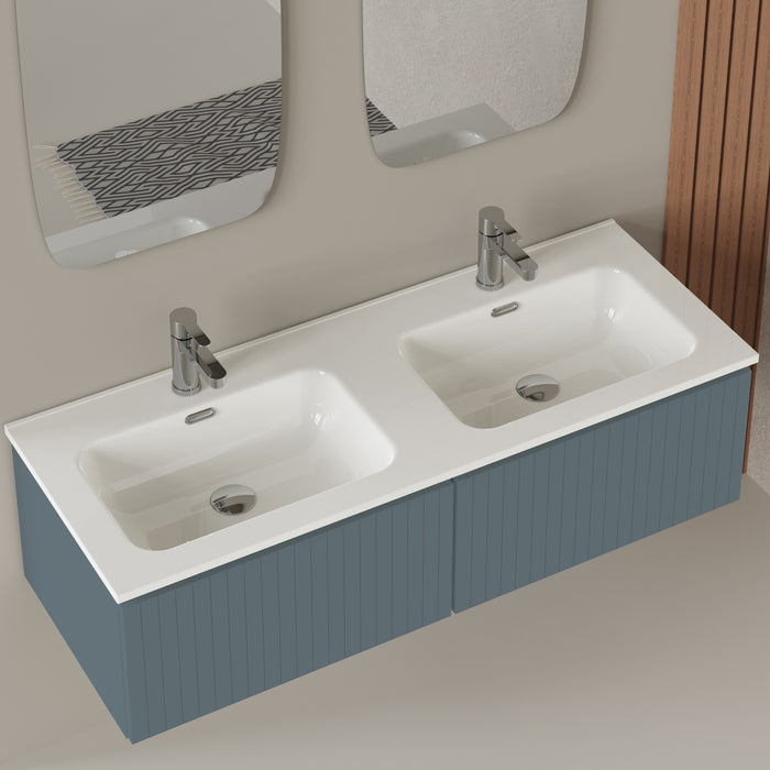 Banyetti Linea Ocean Blue Fluted Wall Hung Vanity Unit Including Double Basin 1200mm x 460mm