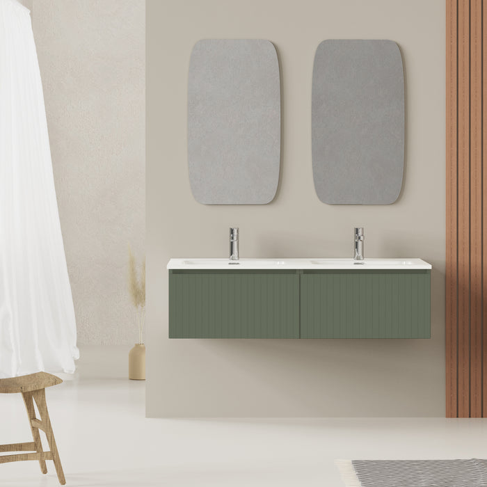 Banyetti Linea Muscat Sage Fluted Wall Hung Vanity Unit Including Double Basin 1200mm x 460mm