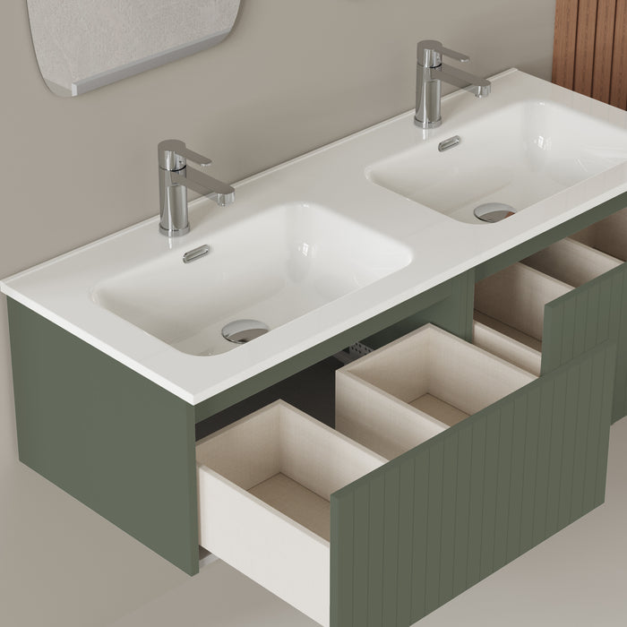 Banyetti Linea Muscat Sage Fluted Wall Hung Vanity Unit Including Double Basin 1200mm x 460mm