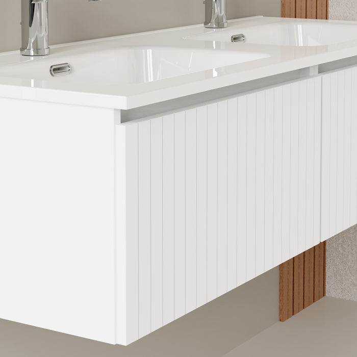 Banyetti Linea Matt White Fluted Wall Hung Vanity Unit Including Double Basin 1200mm x 460mm (Copy)