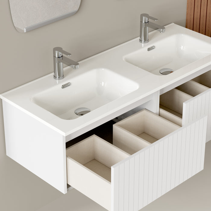 Banyetti Linea Matt White Fluted Wall Hung Vanity Unit Including Double Basin 1200mm x 460mm (Copy)