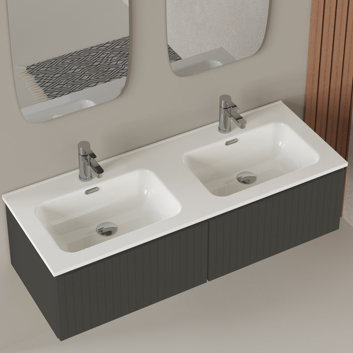 Banyetti Linea Matt Grey Fluted Wall Hung Vanity Unit Including Double Basin 1200mm x 460mm