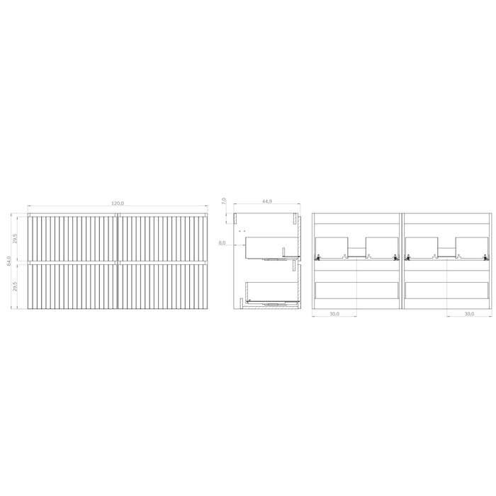 Banyetti Linea Matt White Fluted Double Drawer Wall Hung Vanity Unit Including Double Basin 1200mm x 460mm