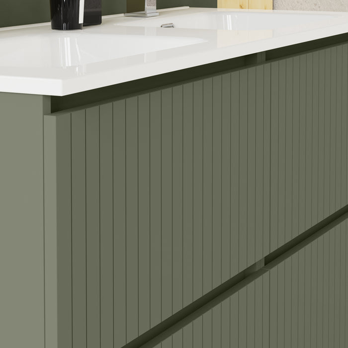 Banyetti Linea Muscat Sage Fluted Double Drawer Wall Hung Vanity Unit Including Double Basin 1200mm x 460mm