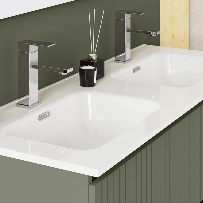 Banyetti Linea Muscat Sage Fluted Double Drawer Wall Hung Vanity Unit Including Double Basin 1200mm x 460mm